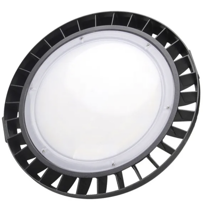 Close-up view of High Bay LED Lights with durable aluminum housing and 150LM/W efficiency for maximum brightness.