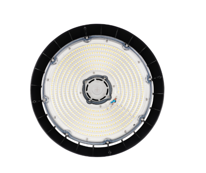 Close-up of UFO High Bay LED Lights showcasing advanced heat dissipation, durable aluminum housing, and high-lumen output